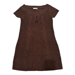 Decree Sweater Dress XL Brown Cable Knit Short Sleeve Scoop Neck Boho Preppy NWT